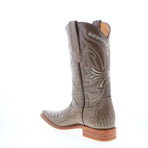 Los Altos Smooth Caiman Square Toe Mens Brown Wide Cowboy Western Boots