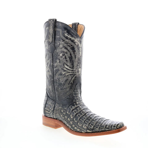 Los Altos Smooth Caiman Square Toe Mens Black Wide Cowboy Western Boots