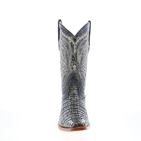 Los Altos Smooth Caiman Square Toe Mens Black Wide Cowboy Western Boots