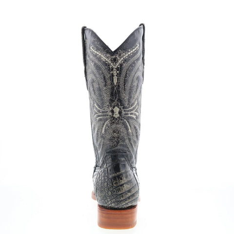 Los Altos Smooth Caiman Square Toe Mens Black Wide Cowboy Western Boots