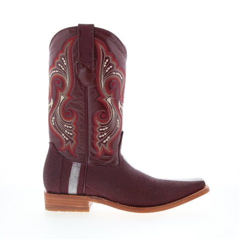Los Altos Square Toe Stingray Mens Burgundy Wide Cowboy Western Boots