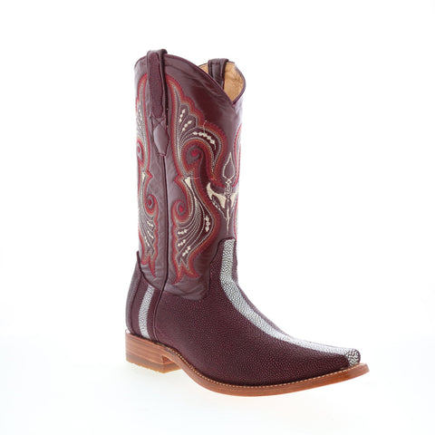 Los Altos Rowstone Square Toe Stingray Mens Burgundy Wide Cowboy Western Boots
