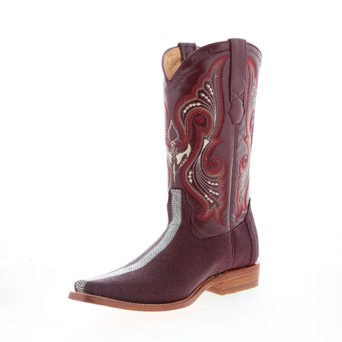 Los Altos Rowstone Square Toe Stingray Mens Burgundy Wide Cowboy Western Boots