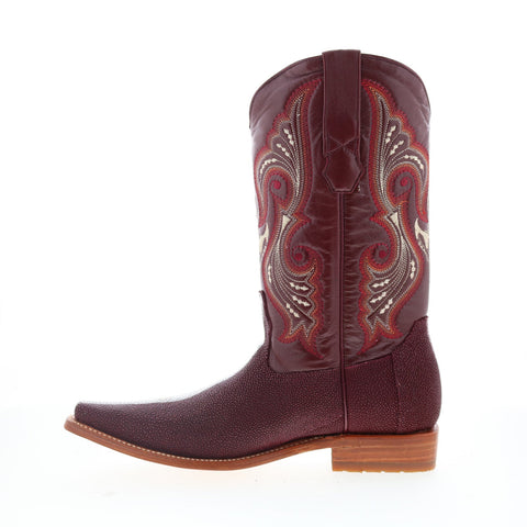 Los Altos Rowstone Square Toe Stingray Mens Burgundy Wide Cowboy Western Boots