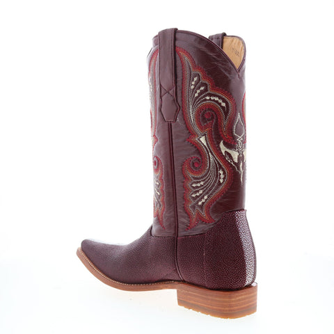 Los Altos Rowstone Square Toe Stingray Mens Burgundy Wide Cowboy Western Boots
