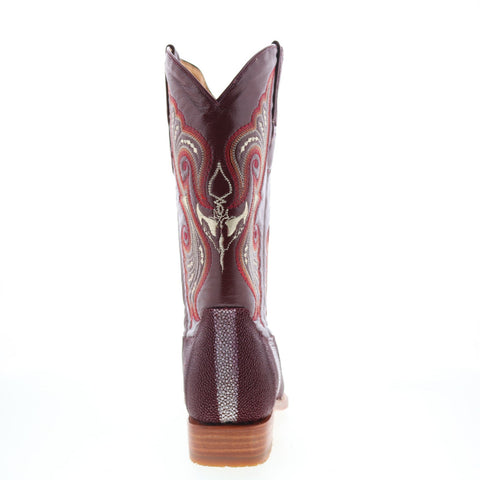 Los Altos Rowstone Square Toe Stingray Mens Burgundy Wide Cowboy Western Boots