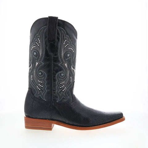 Los Altos Versage Stingray Jewel Square Toe Mens Black Wide Cowboy Western Boots