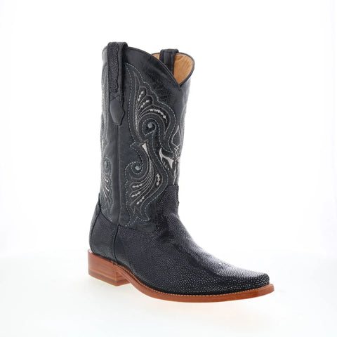 Los Altos Versage Stingray Jewel Square Toe Mens Black Wide Cowboy Western Boots