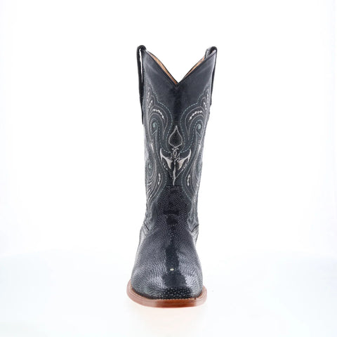 Los Altos Versage Stingray Jewel Square Toe Mens Black Wide Cowboy Western Boots