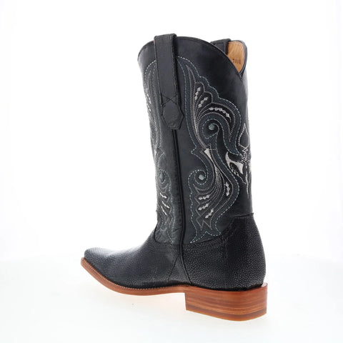 Los Altos Versage Stingray Jewel Square Toe Mens Black Wide Cowboy Western Boots