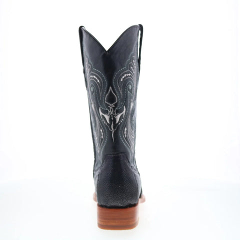 Los Altos Versage Stingray Jewel Square Toe Mens Black Wide Cowboy Western Boots