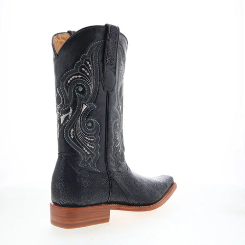 Los Altos Versage Stingray Jewel Square Toe Mens Black Wide Cowboy Western Boots