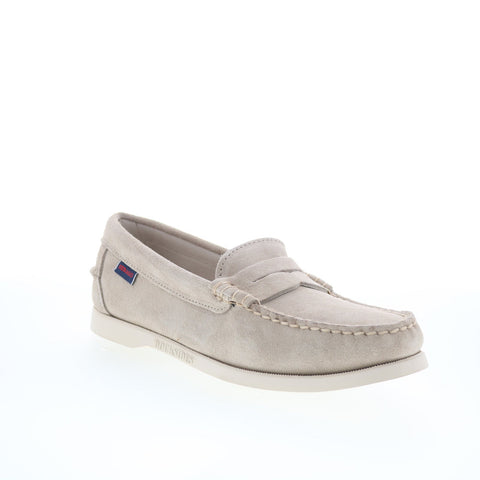 Sebago Dan Boat Roughout Womens Gray Suede Loafers & Slip Ons Penny Shoes