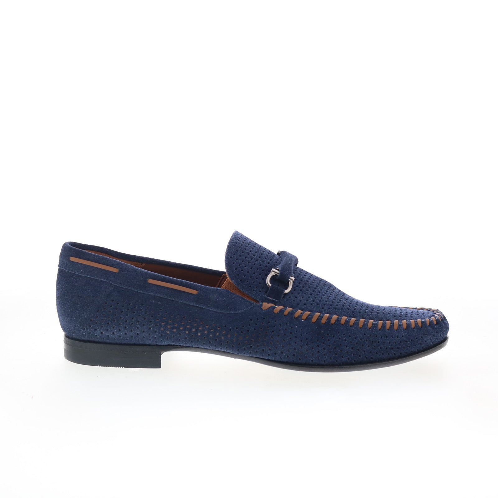 Mezlan Marcello Perforated Suede Bit Loafers Mens Blue  display picture 3