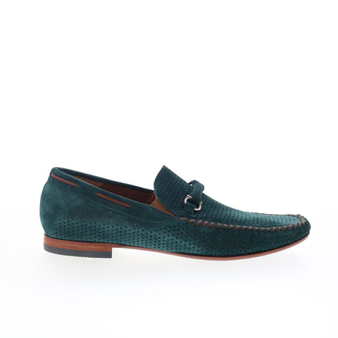 Mezlan Marcello Perforated Suede Bit Loafers Mens Green Loafers Casual Shoes
