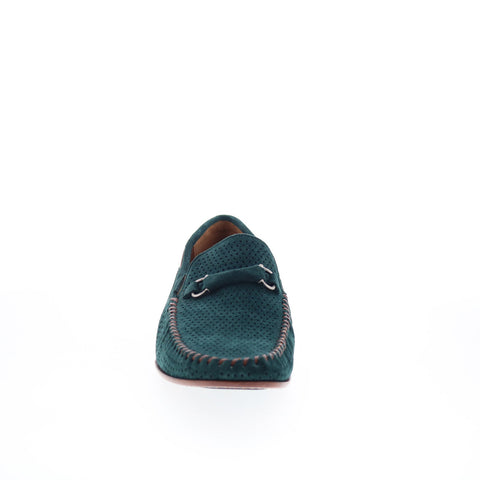 Mezlan Marcello Perforated Suede Bit Loafers Mens Green Loafers Casual Shoes