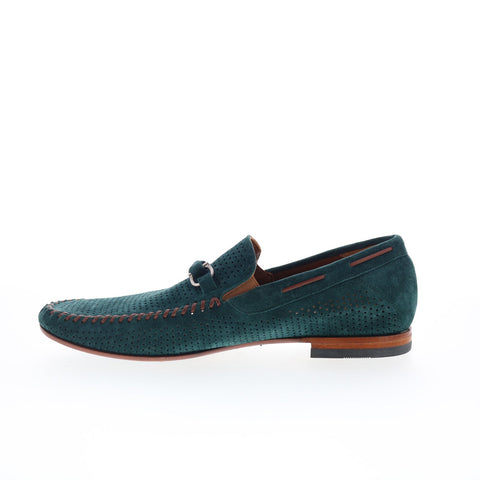 Mezlan Marcello Perforated Suede Bit Loafers Mens Green Loafers Casual Shoes