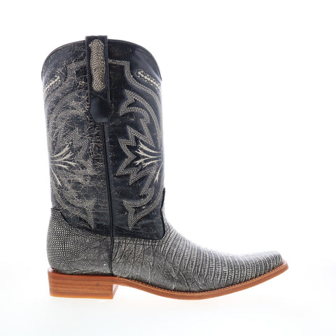 Los Altos Versace Dress Boots Teju Lizard Mens Black Wide Cowboy Western Boots