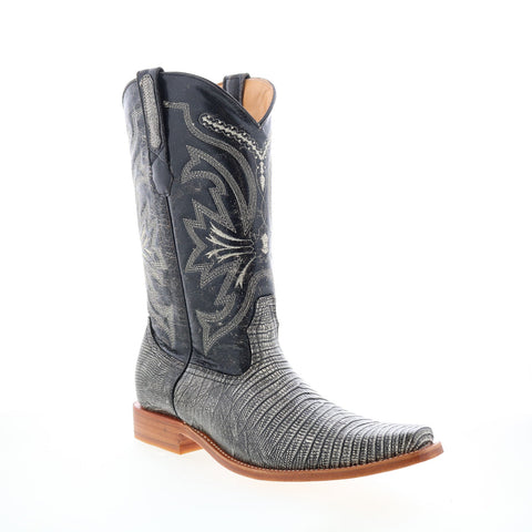 Los Altos Versace Dress Boots Teju Lizard Mens Black Wide Cowboy Western Boots