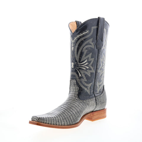 Los Altos Versace Dress Boots Teju Lizard Mens Black Wide Cowboy Western Boots