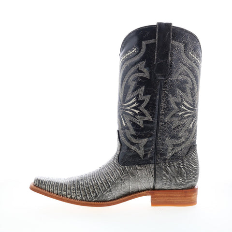 Los Altos Versace Dress Boots Teju Lizard Mens Black Wide Cowboy Western Boots