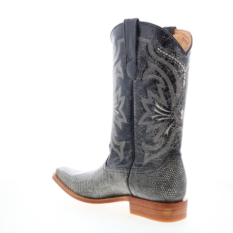 Los Altos Versace Dress Boots Teju Lizard Mens Black Wide Cowboy Western Boots