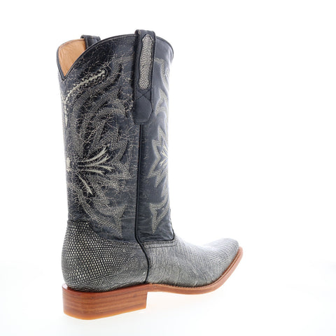 Los Altos Versace Dress Boots Teju Lizard Mens Black Wide Cowboy Western Boots