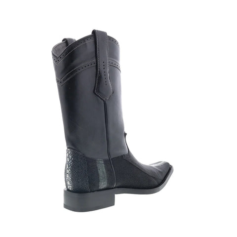 Los Altos Stingray Rowstone Square Toe Mens Black Wide Cowboy Western Boots
