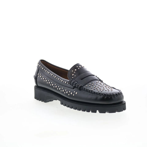 Sebago Dan Lug Studs 731278W-902 Womens Black Loafers & Slip Ons Penny Shoes