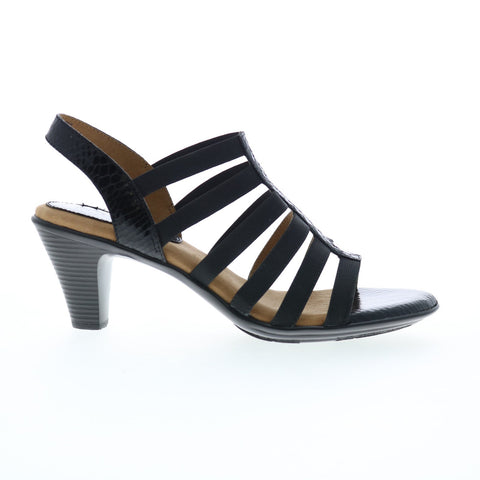 Softspots Naples 7337851 Womens Black Nubuck Slip On Heeled Sandals Shoes