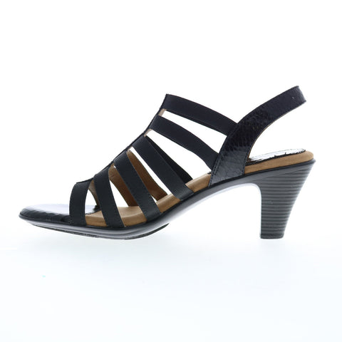 Softspots Naples 7337851 Womens Black Nubuck Slip On Heeled Sandals Shoes