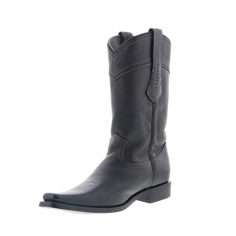 Los Altos Square Toe ELK Boot 735105 Mens Black Wide Cowboy Western Boots