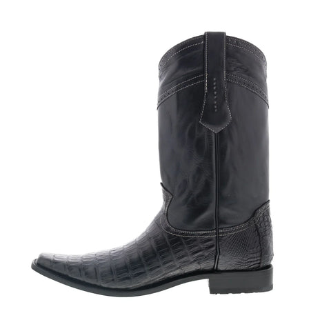Los Altos Square Toe Caiman Belly Boot Mens Black Wide Cowboy Western Boots