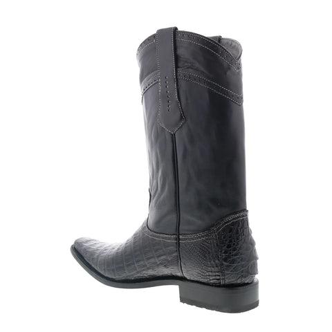Los Altos Square Toe Caiman Belly Boot Mens Black Wide Cowboy Western Boots