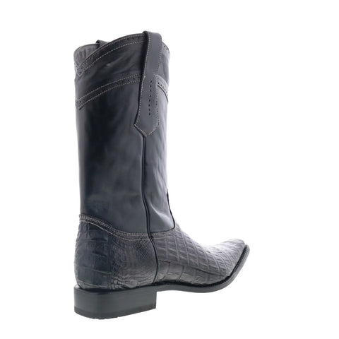 Los Altos Square Toe Caiman Belly Boot Mens Black Wide Cowboy Western Boots