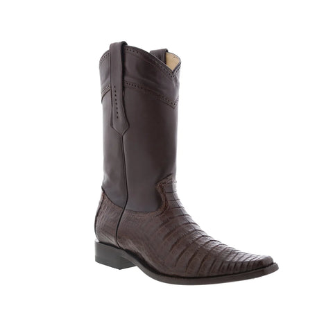 Los Altos Square Toe Caiman Belly Boot Mens Brown Wide Cowboy Western Boots