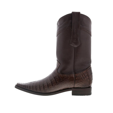 Los Altos Square Toe Caiman Belly Boot Mens Brown Wide Cowboy Western Boots