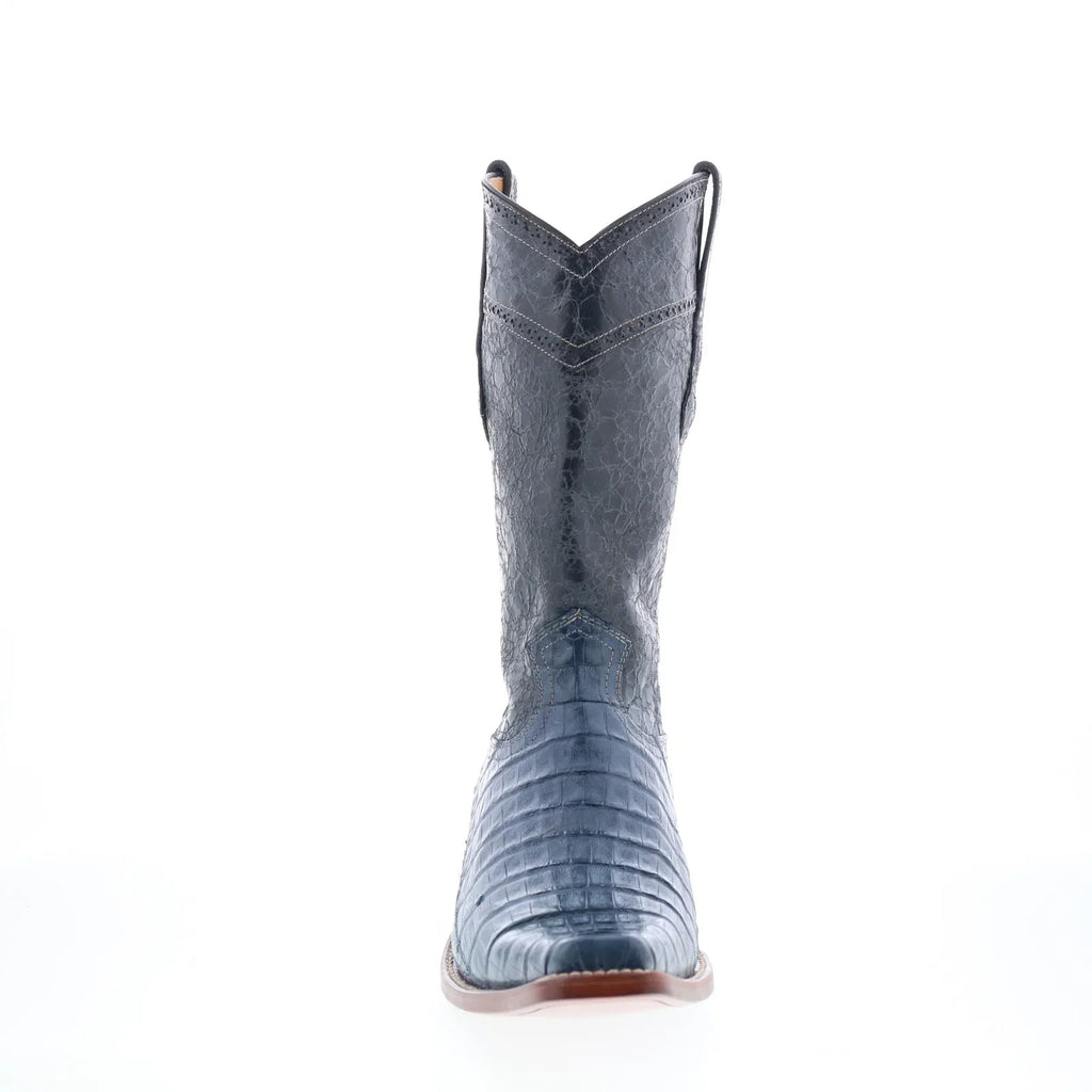 Los Altos Square Toe Caiman Belly Boot Mens Blue Wide Cowboy Western B ...