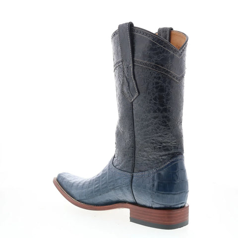Los Altos Square Toe Caiman Belly Boot Mens Blue Wide Cowboy Western Boots