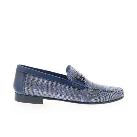 Mezlan Linen Ornament Loafers 7397 Mens Blue Loafers & Slip Ons Casual Shoes