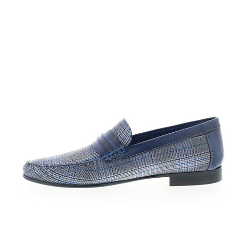 Mezlan Linen Ornament Loafers 7397 Mens Blue Loafers & Slip Ons Casual Shoes