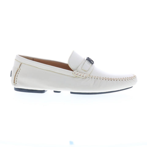 Mezlan 7410 Mens White Leather Loafers & Slip Ons Moccasin Shoes