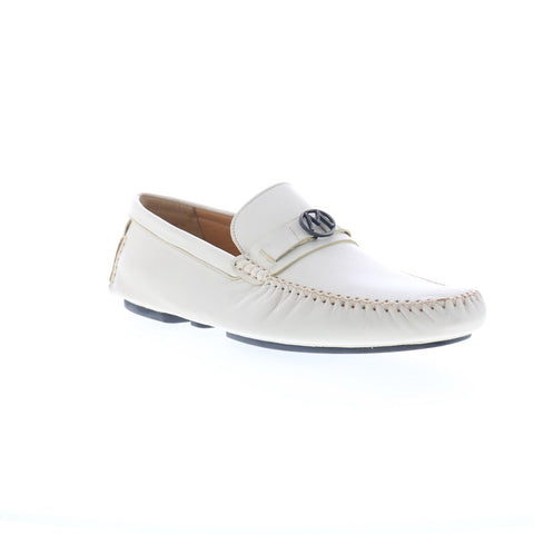 Mezlan 7410 Mens White Leather Loafers & Slip Ons Moccasin Shoes