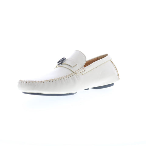 Mezlan 7410 Mens White Leather Loafers & Slip Ons Moccasin Shoes