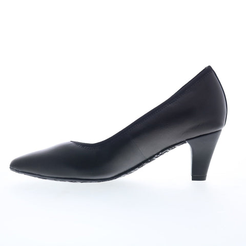 Ros Hommerson Karat 75069-10 Womens Black Wide Leather Pumps Heels Shoes