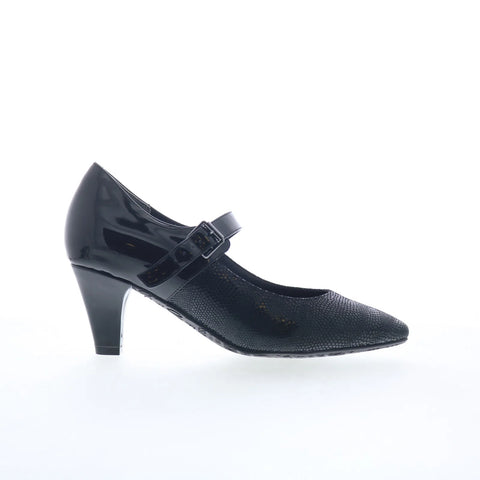 Ros Hommerson KiKi 75075-06 Womens Black Wide Leather Pumps Heels Shoes