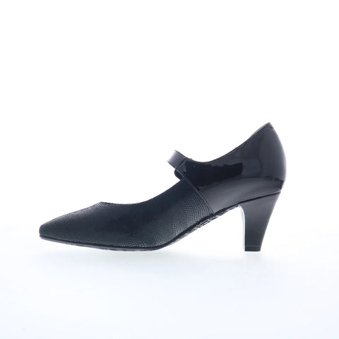 Ros Hommerson KiKi 75075-06 Womens Black Wide Leather Pumps Heels Shoes