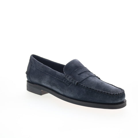 Sebago Classic Dan Flesh Out Mens Blue Suede Loafers & Slip Ons Penny Shoes