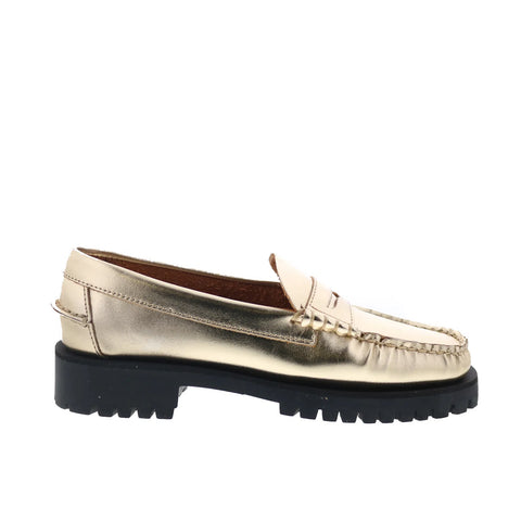 Sebago Dan Met Lug 761127W-989 Womens Gold Loafers & Slip Ons Penny Shoes