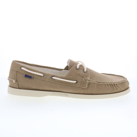 Sebago Portland Washed Canvas Mens Brown Canvas Loafers & Slip Ons Boat Shoes